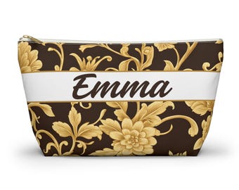 Custom Mahjong Tile Bag, Personalized Name gold floral Toile Design Pouch, Mahjong Accessory Gift for Players, Travel Tile Storage Bag