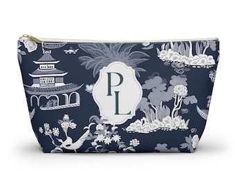 Mahjong Tile Bag, Blue Willow Pagoda Mahjong Tile Bag, custom makeup bag, mahjong tile pouch, mahjong accessory bag, mahjong player gift