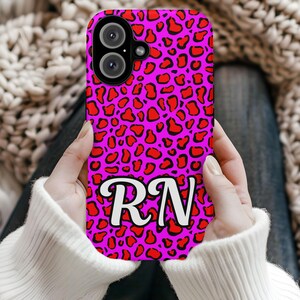 Monogram Leopard Print iPhone Case, Custom Monogram iPhone case, Shadow Initials Phone Case, Monogram Phone Case, Personalized Samsung case