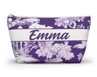 Custom Mahjong Tile Bag, Personalized Name purple floral Toile Design Pouch, Mahjong Accessory Gift for Players, Travel Tile Storage Bag