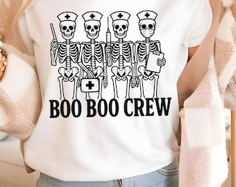 Maglietta da infermiera di Halloween Boo Boo Crew, Maglietta da infermiera spettrale con colori comodi, maglietta da infermiera, maglietta autunnale da infermiera, maglietta da infermiera, maglietta autunnale festiva da infermiera