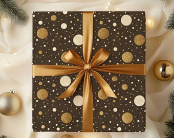 Gold and Brown Polka Dot Wrapping Paper, brown polka dot gift wrap, elegant holiday wrap, luxury gift wrap, modern christmas wrapping paper