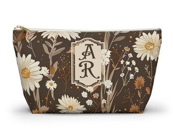 Brown Wildflower Mahjong Tile Bag, Wildflower Storage Pouch, Custom gift for Mahjong player, Mahjong lover gift, Custom Mahjong Tile bag