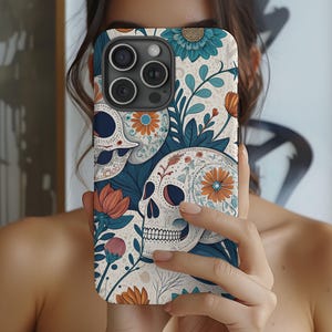 Floral Skeleton Phone case, Halloween Phone case, Fall phone case, Spooky phone case, iPhone 16 case, iPhone 15 case, Samsung Galaxy case