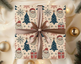 Papel de regalo vintage de Papá Noel, papel de regalo navideño, papel de regalo navideño nostálgico, embalaje navideño, papel de regalo, papel de regalo navideño