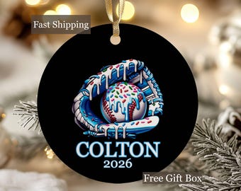Custom Baseball Ice Cream Drip Christmas Ornament, Baseball Drop ornament, Custom Baseball Ornament, Softball Ornament, Sports ornament