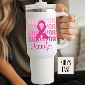 Breast Cancer Survivor 40oz tumbler with lid and straw, Breast Cancer survivor tumbler, gift for breast cancer survivor, breast cancer cup