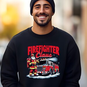Kersttrui brandweerman, kerstboom op brandweerwagen sweatshirt, brandweerman kerst ronde hals, cadeau voor voor brandweerheld