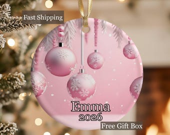 Personalized Pink Christmas Ornament, Bauble Christmas Ornament, Girly Pink Ornament, baby girl ornament keepsake, Pink Xmas ornament