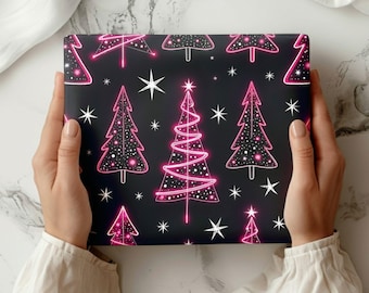 Hot Pink Christmas Wrapping Paper, Christmas Wrapping paper, Pink Bow Gift Wrap, Christmas packaging, Wrapping paper, holiday gift wrap