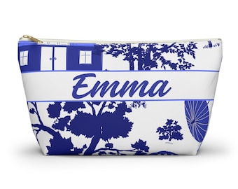Bolsa personalizada para fichas de Mahjong, con nombre personalizado, diseño de tela azul y blanca, accesorio de Mahjong para jugadores, bolsa de viaje para guardar fichas.