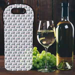 Torba na wino Golf Cart, uchwyt na wino, torebka na wino, torba podróżna na wino, torba na wino, prezent na wino, zielony i różowy wzór