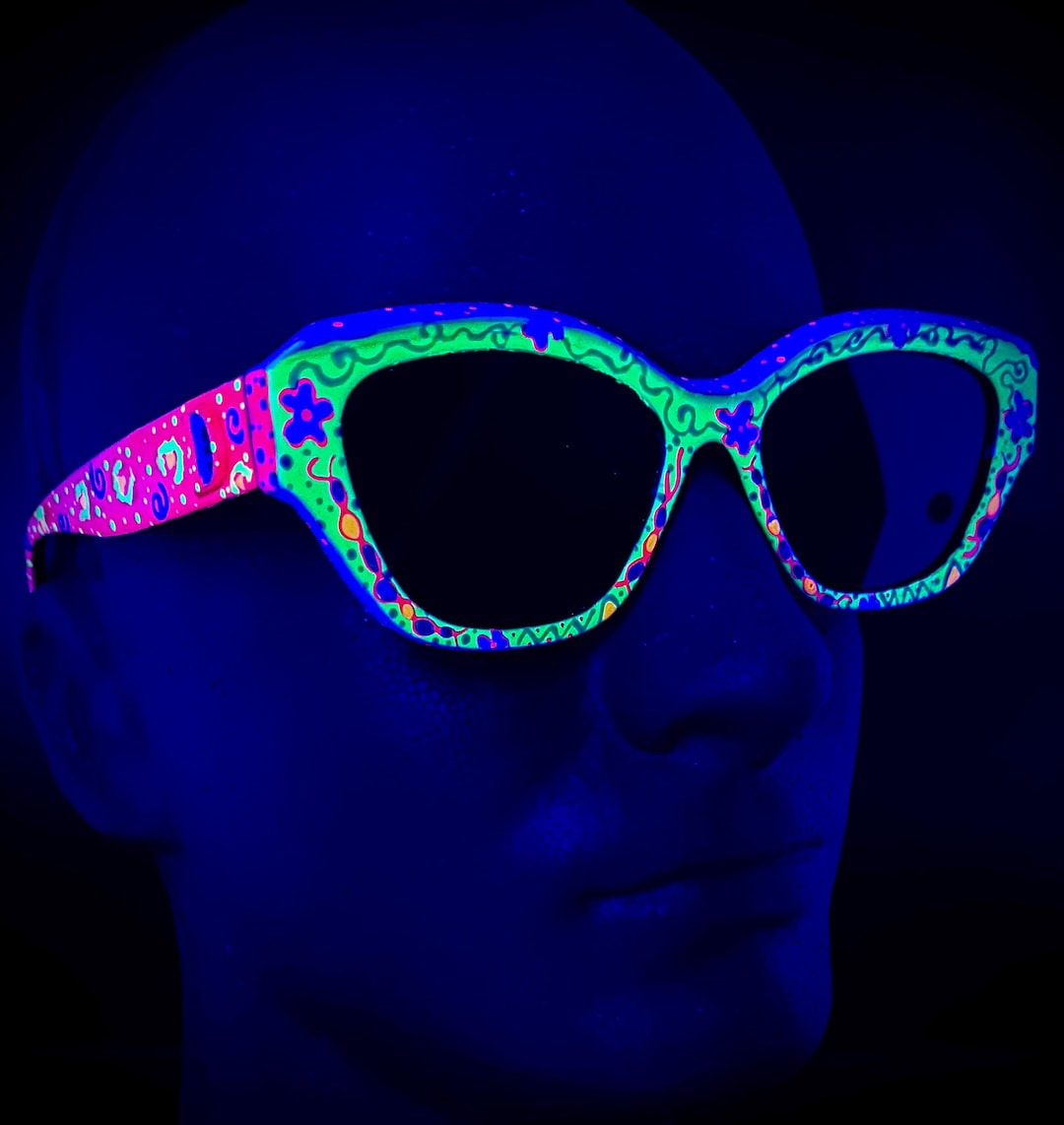 Custom Hand-painted Rave/festival Sunglasses. Blacklight-active Neon ...