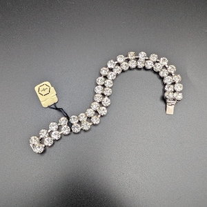 Vintage PETRA-strass-armband | Tsjechische stijl uit de jaren 50 en 60 | Zilverkleur | Zeldzaam met origineel label | Sparkle-sieraden met flexibele schakels