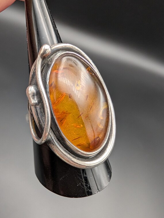Vintage Baltic Amber Ring • Solid 925 Sterling Si… - image 3
