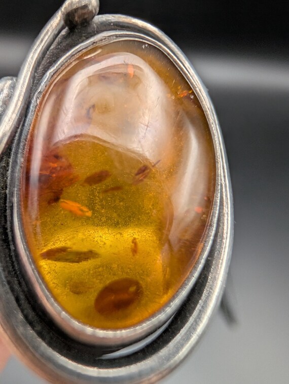 Vintage Baltic Amber Ring • Solid 925 Sterling Si… - image 4