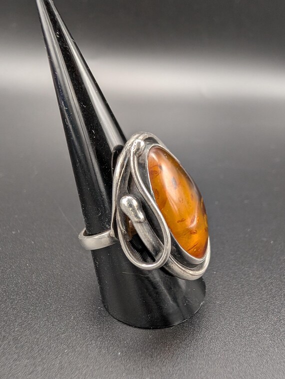 Vintage Baltic Amber Ring • Solid 925 Sterling Si… - image 2