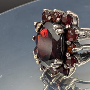 Vintage Sterling Silver Ring with Natural Garnets (Almandine), Size 55 / US 7.25, Statement Cocktail Jewelry Cocktail Ring