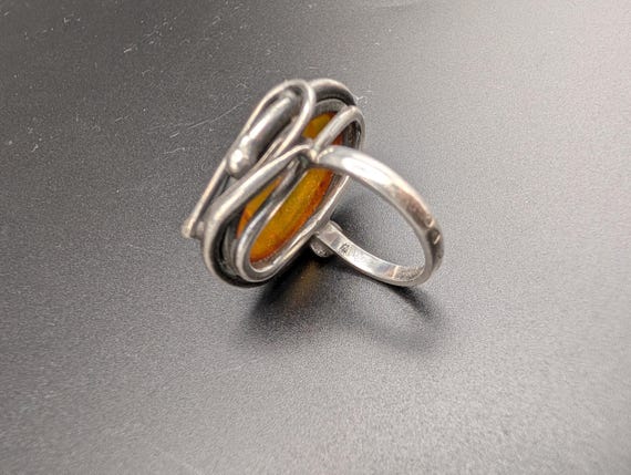 Vintage Baltic Amber Ring • Solid 925 Sterling Si… - image 5