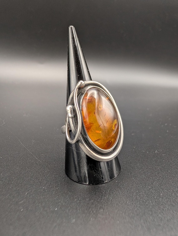 Vintage Baltic Amber Ring • Solid 925 Sterling Si… - image 1