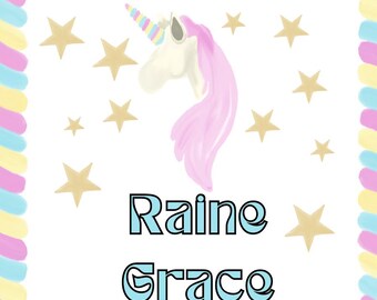 Unicorn Watercolor Personalized Gift Tags, Kids Birthday Party Favors (Set of 50)