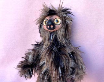 Handmade Fantasy Sloth Plush – OOAK Art Doll with Moveable Limbs