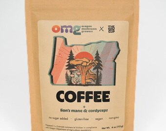 caffè ai funghi omg, 4 oz; include criniera di leone e cordyceps