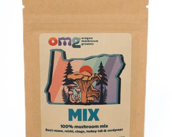 omg mushroom mix, 1 oz; includes lion's mane, chaga, reishi, cordyceps and turkey tail