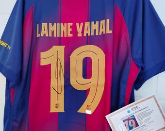 【真正証明あり】ラミン・ヤマル／直筆サイン／ユニフォーム／ジャージ／バルセロナ 真正証明あり】ラミン・ヤマル／直筆サイン／ユニフォーム