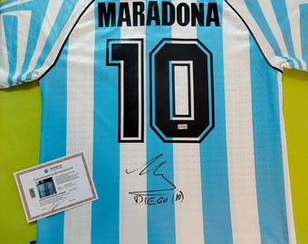 Diego Maradona - gesigneerd gesigneerd Argentinië jersey shirt met COA