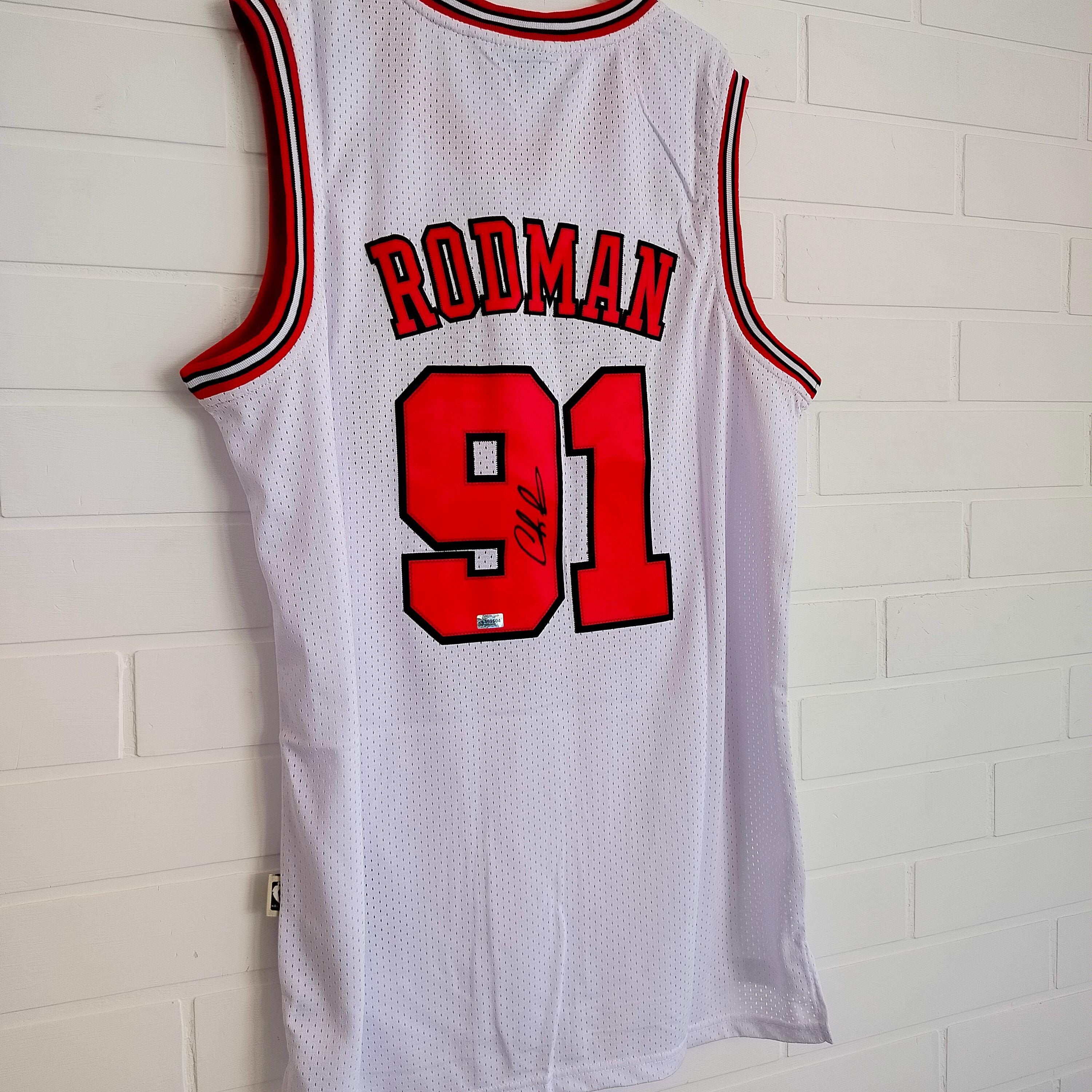 Dennis Rodman #91 Signed Autographed Chicago Bulls White Jersey 
