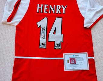 Thierry Henry Gesigneerd Arsenal #14 voetbalshirt voetbal T-shirt met COA