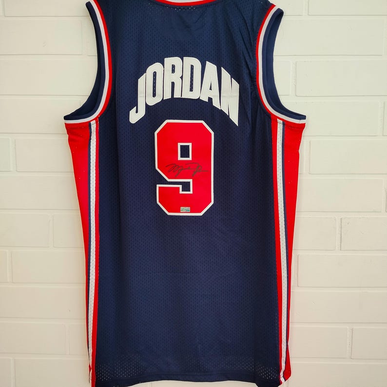 Michael Jordan Autographed #9 1992 USA National Team Olympic Jersey Navy Blue back view