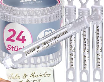 personalisierte Seifenblasen Hochzeit Herzgläschen Weiss | Wedding Bubbles mit Aufkleber zum Selbst bekleben als Gastgeschenke Taufe etc