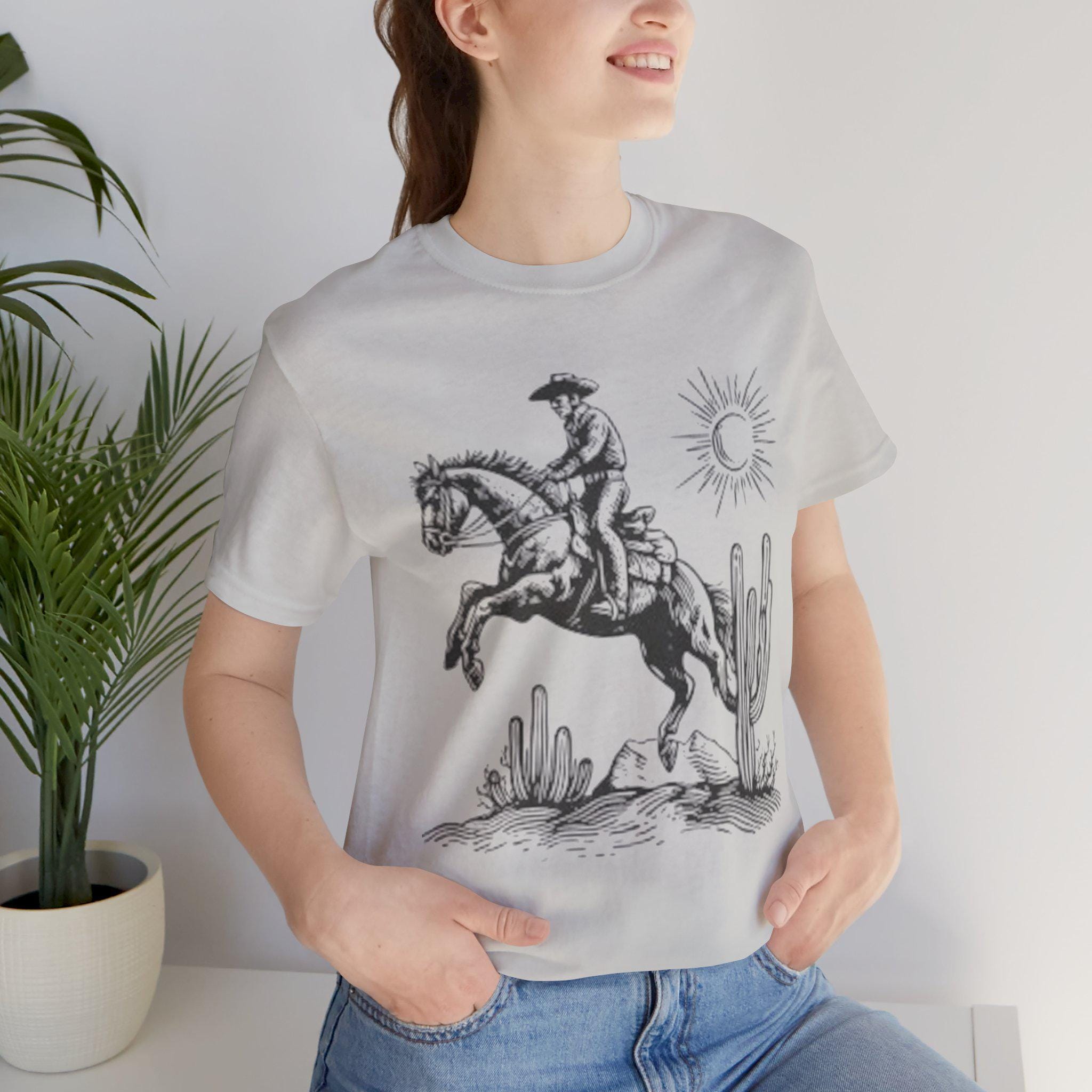 ヴィンテージカウボーイ乗馬Tシャツ、ユニセックスグラフィックTシャツ