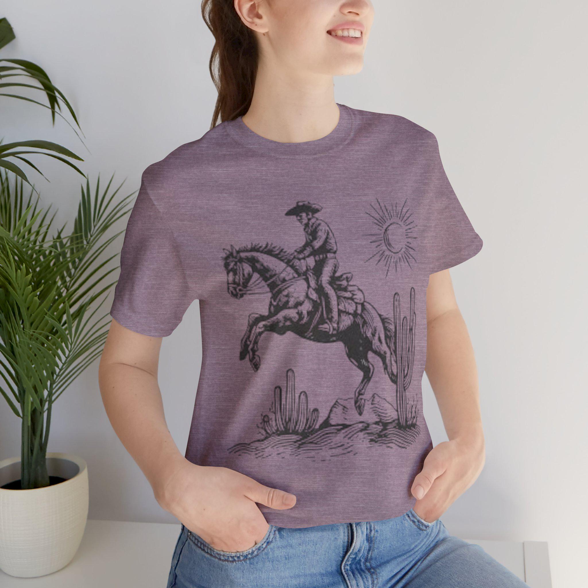 ヴィンテージカウボーイ乗馬Tシャツ、ユニセックスグラフィックTシャツ 