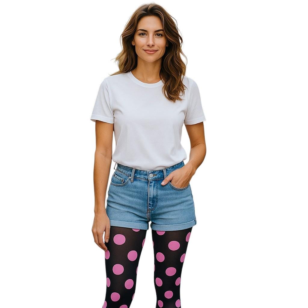 DRESS ME UP - BB-035-pink&White Calze Calze Donna Overknees Halloween Carnevale Rosa Pois Bianchi