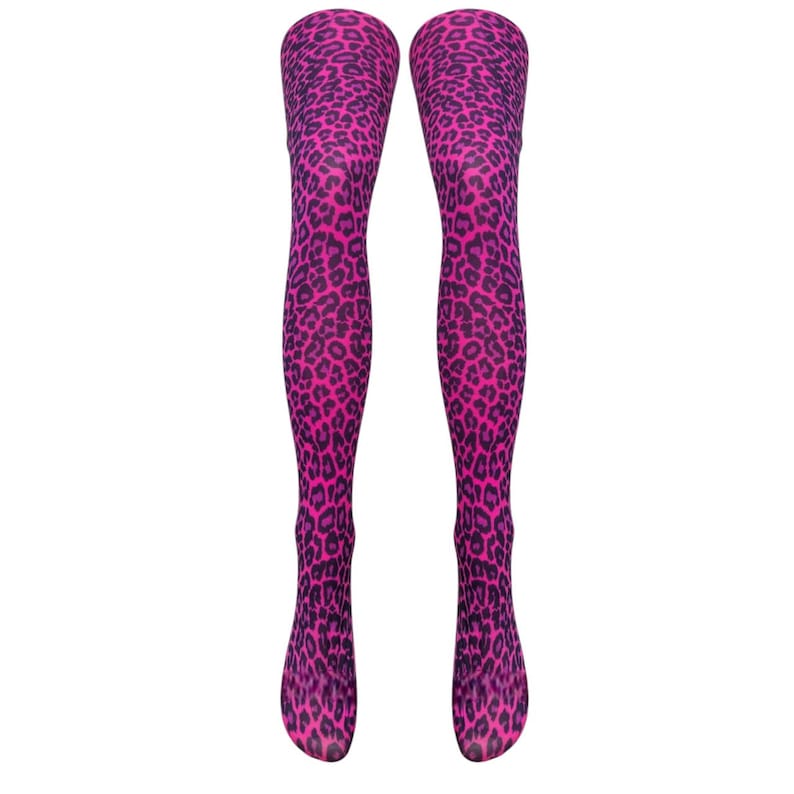 May include: A pair of pink and black leopard print tights.