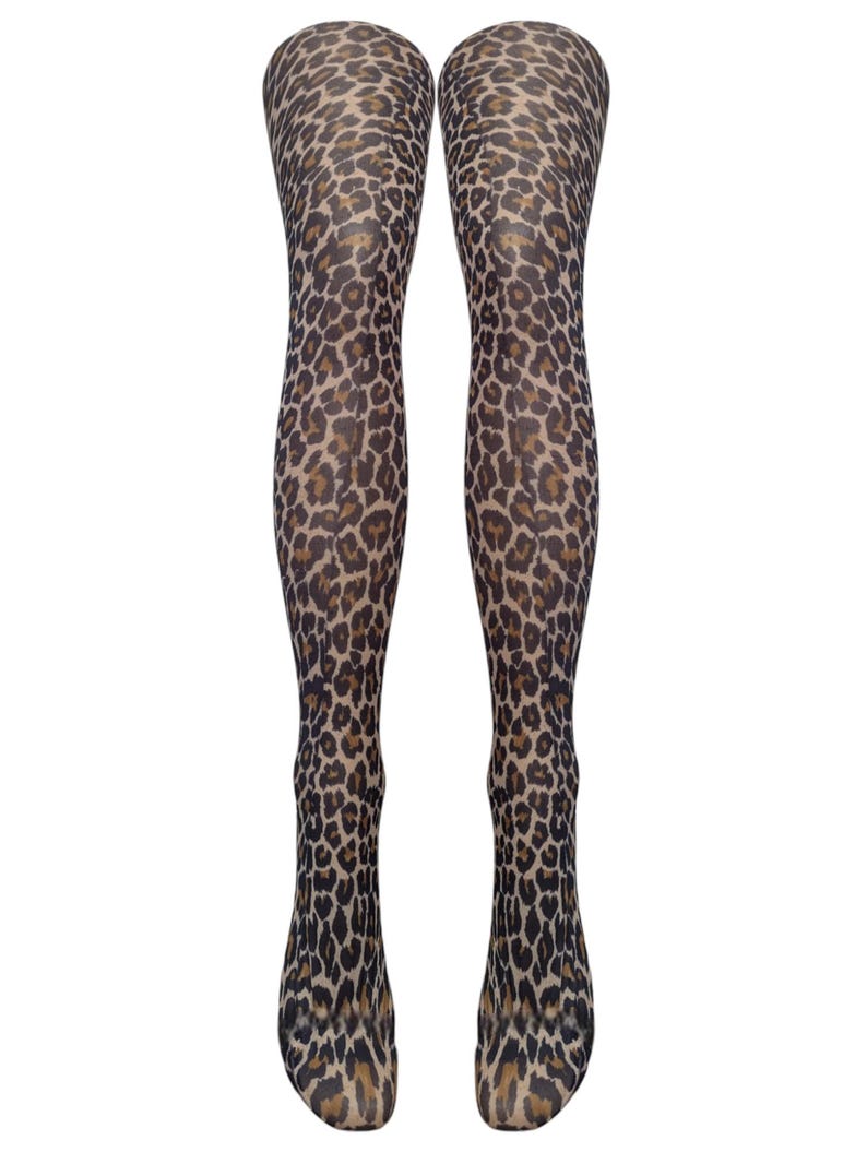 May include: A pair of brown and black leopard print tights.