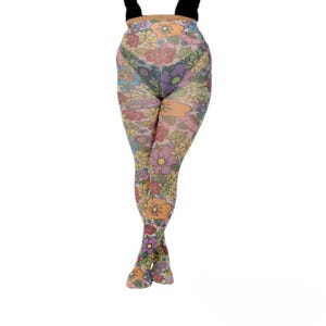 Flower Power Retro Printed Tights (Designed & Made in the UK) 3 Styles (One Size Fits 36&quot; to 42&quot; Hips)