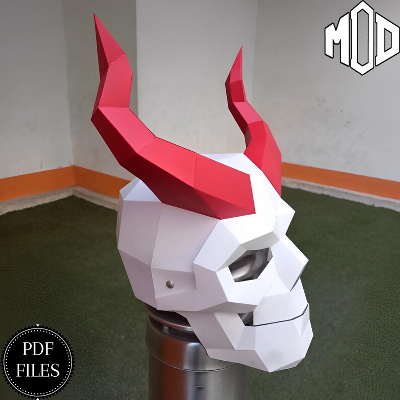 Papercraft 3D Horned Skull Wanddekoration – Gruselig-cooles Halloween-Deko