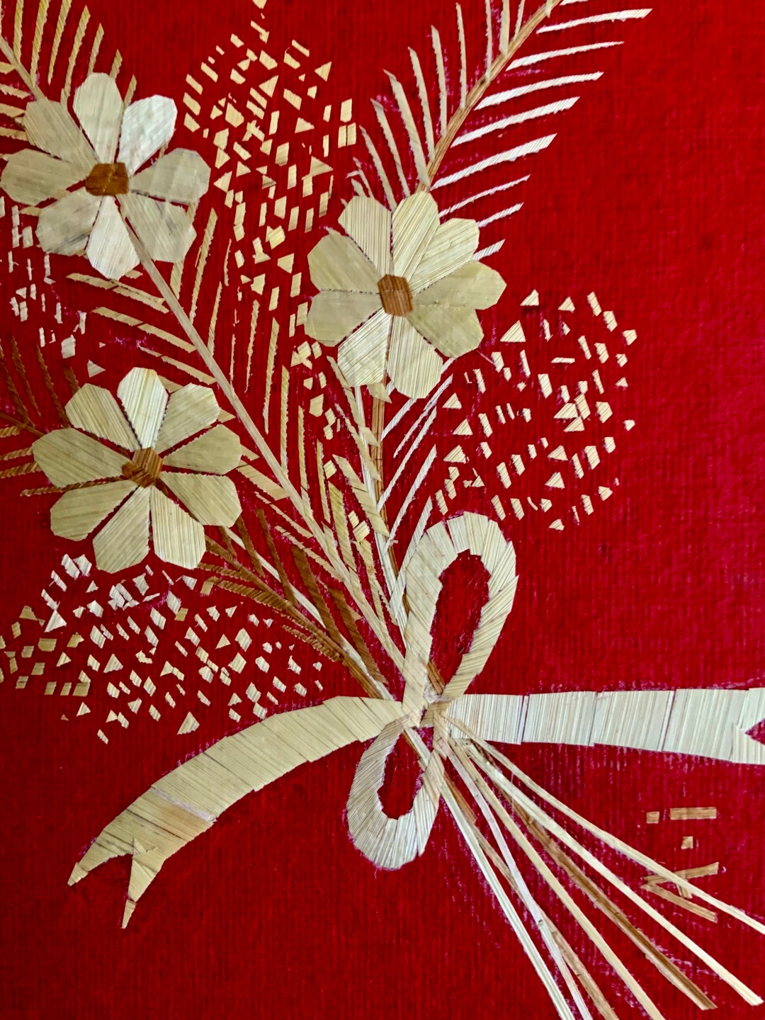 Set of Three Rice Straw Art Pieces of Flower Bouquet Size 5”X7”. Ready ...