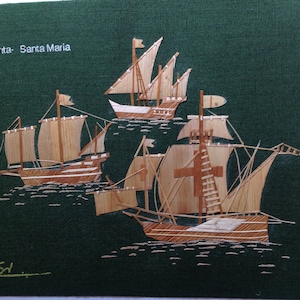 Columbus expédie Nina, Pinta et Santa Maria. Art marin à collectionner, taille 5 X 7 Art fait à la main et signé. Objet de collection nautique, il n&#39;y a pas deux œuvres d&#39;art identiques