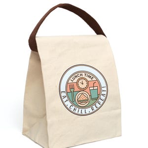 Retro Lunch Bag "Eat. Chill. Repeat!"- Cute Lunch Tote | Eco-Friendly | Back to School Gift | French Style Lunch Box