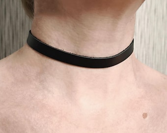 Leather Choker Necklace, Black Collar, Minimalist Modern Style
