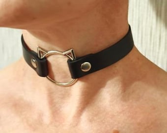 Black Leather Choker: Handmade Gothic Collar, Goth Gift, Unique Choker