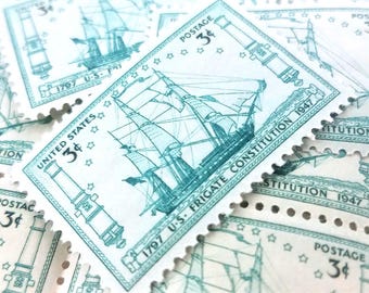 10 Vintage Postage Stamps .. US Frigate Constitution 3cent stamps .. UNUSED .. #951