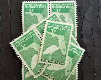 10 Vintage Postage Stamps .. Florida Everglades National Park 3cent stamps .. UNUSED .. #952
