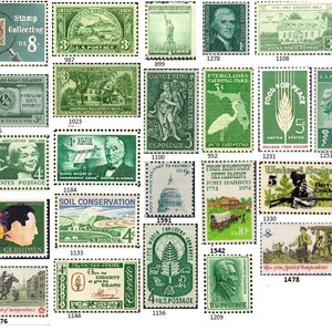 20 Vintage Stamps .. Shades of GREEN US.. curated collection .. unused image 2