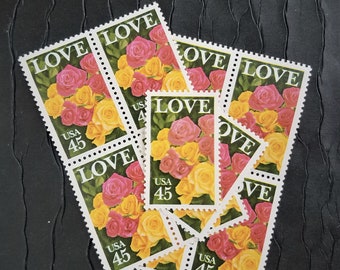 5 Vintage Postage Stamps .. Love Roses 45cent stamps .. UNUSED .. #2379